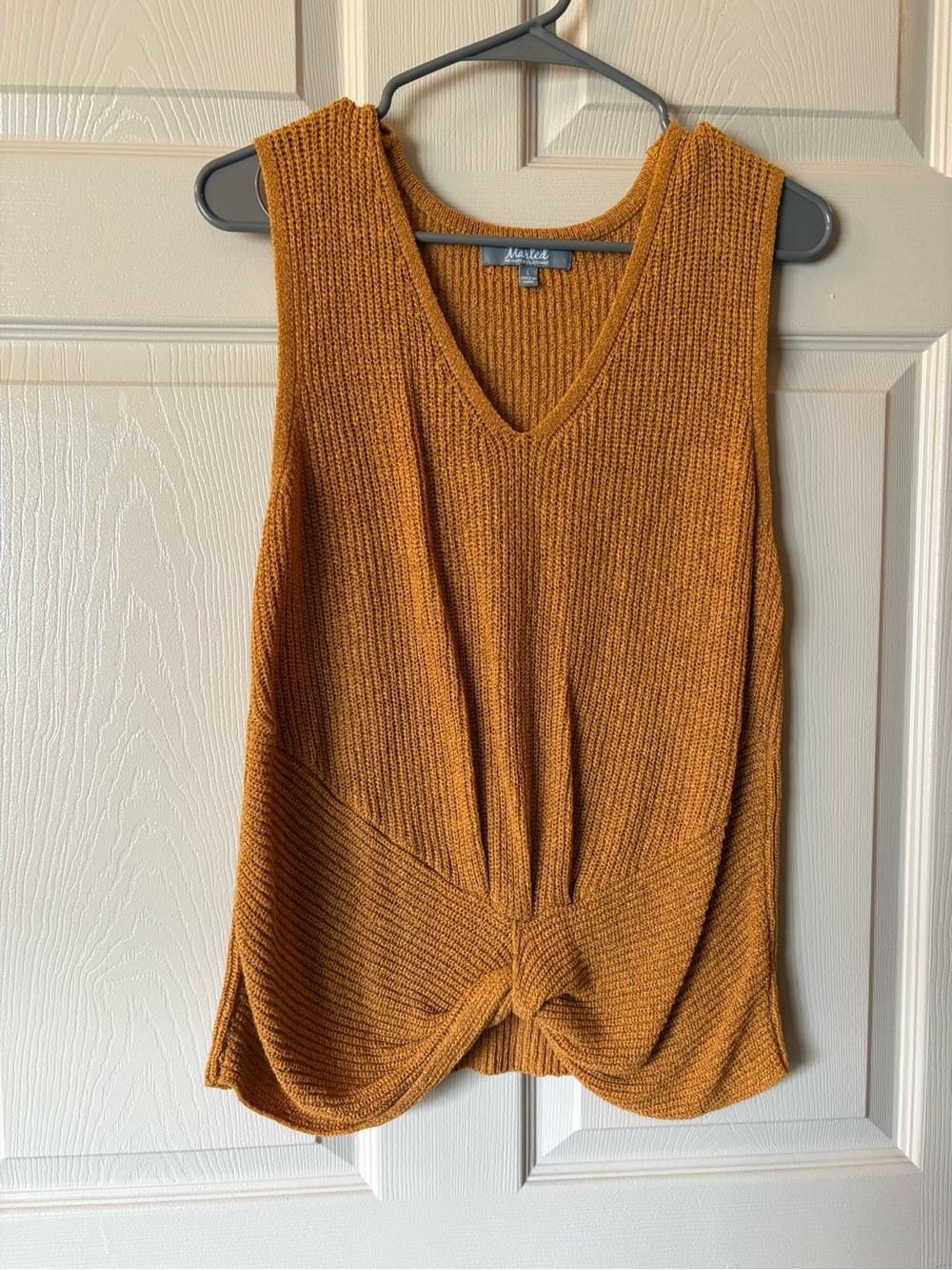Mustard Ribbed V-Neck Knot-Front Tank